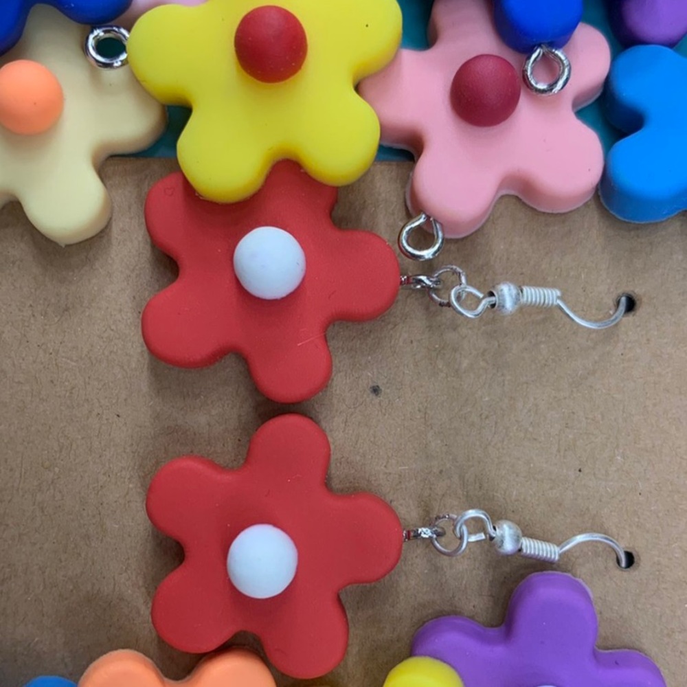 Red flower dangle earrings